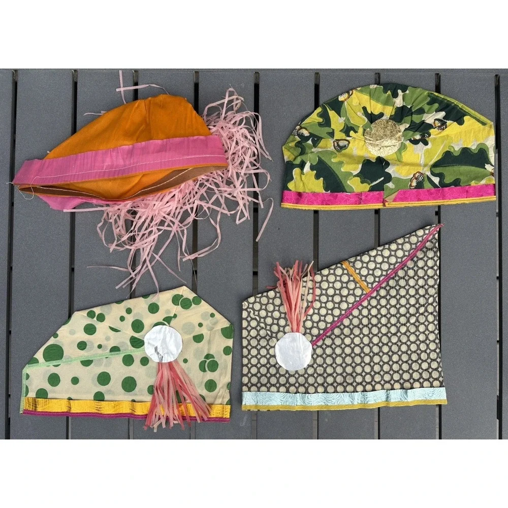 Vintage vibrant colorful crepe paper party hats 1930's unused deadstock USA